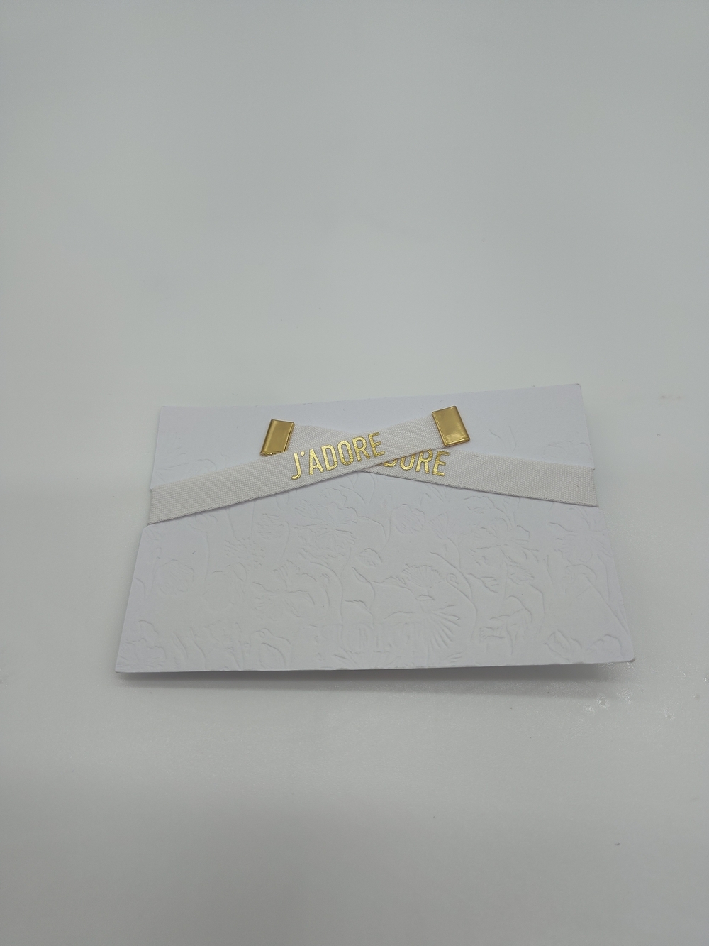 CHRISTIAN DIOR J’ADORE Ribbon Bracelet Gold CD Charm White Cotton NIP - Picture 2 of 7